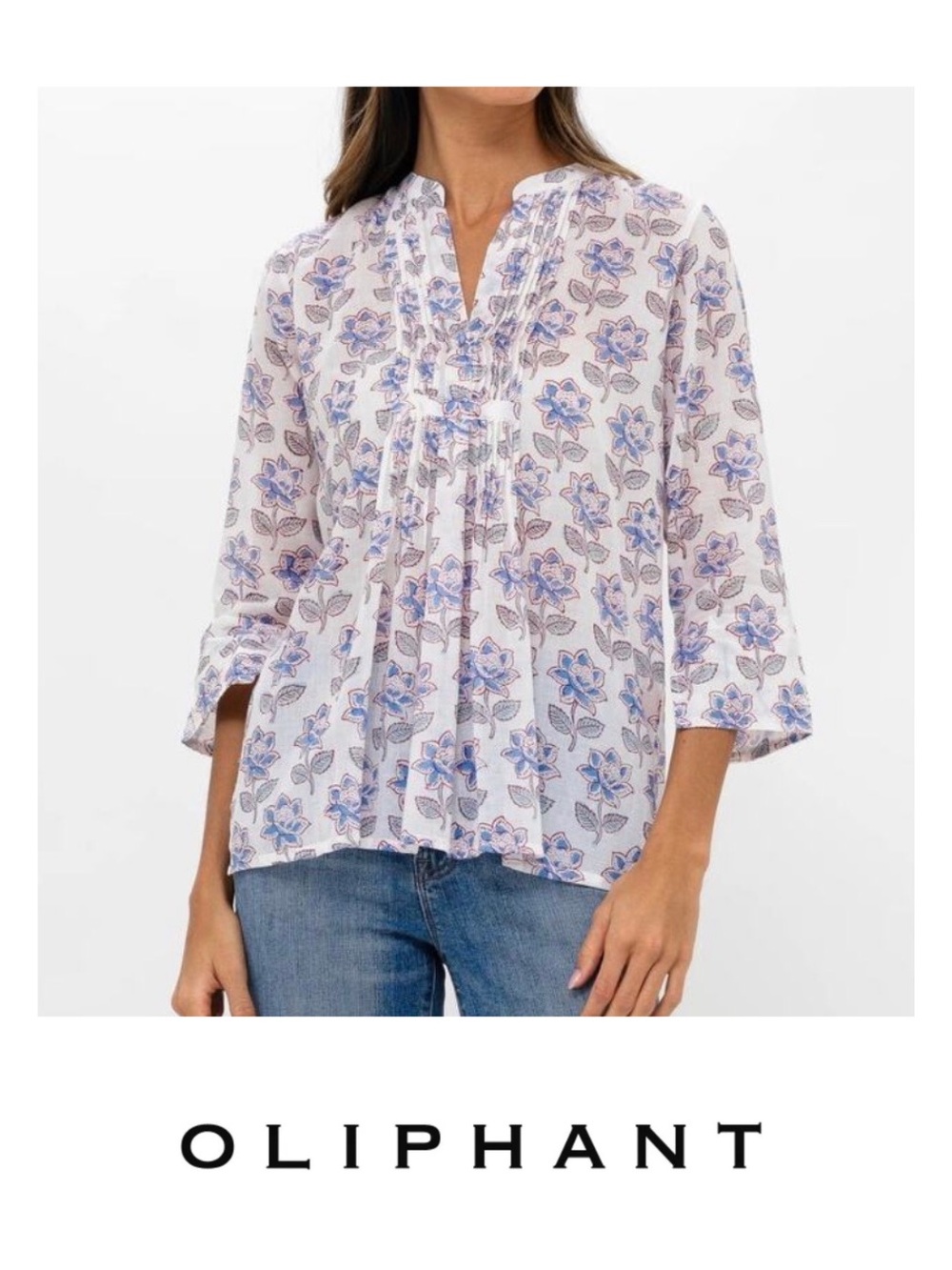 Oliphant White Floral Pintuck Top - Lavender & Green, Size M